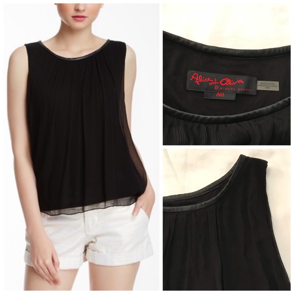 [Alice + Olivia] Leather Trim Silk Tank - Like New